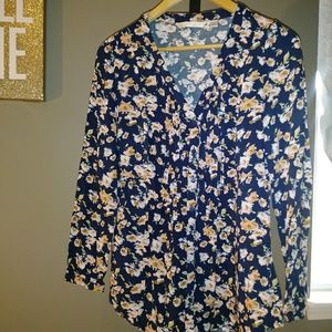 Lauren Conrad Floral V-Neck Button Down Shirt